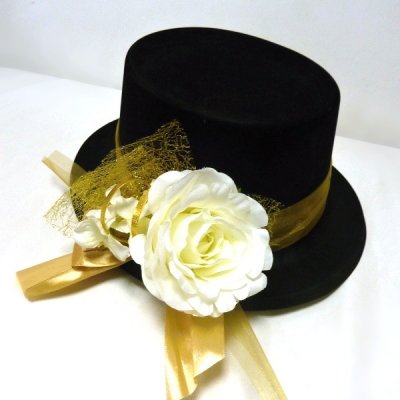 Cylindr černý s krémovo-zlatou přízdobou – Zboží Dáma