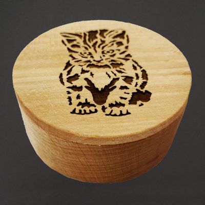 AMADEA Dřevěná krabička kulatá kočka 8 cm masivní dřevo
