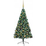 vidaXL Umělý vánoční půl stromek s LED a sadou koulí zelený 210 cm – Zboží Dáma