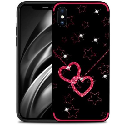 Pouzdro NXE Apple iPhone Xs Max - srdce a hvězdy s kamínky - černé
