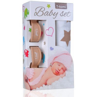 T-Tomi Baby set bambusová osuška beige stars / béžové hvězdičky + kočárkový kolíček beige / béžová 339 – Zbozi.Blesk.cz