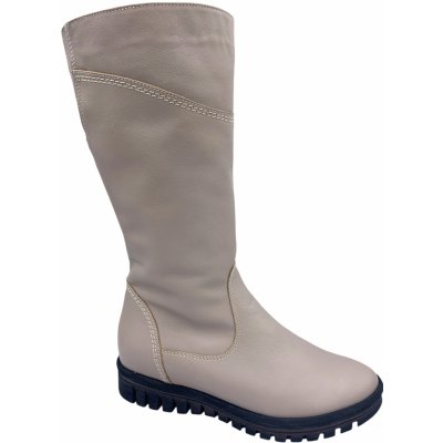 Kira 2699 Dámské zimní kožené kozačky béžové – Sleviste.cz