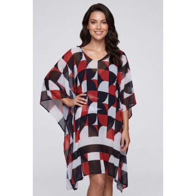 Deidad dámský plážový kaftan červený DEIP126/Černo-bílo-oranžová – Zboží Dáma
