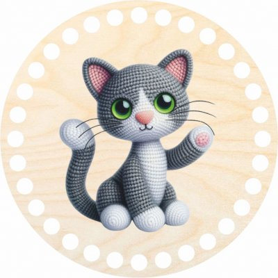 Chráněná dílna Dřevěný svět Dno, víko, kruh 15 cm, Háčkovaná kočička – Sleviste.cz