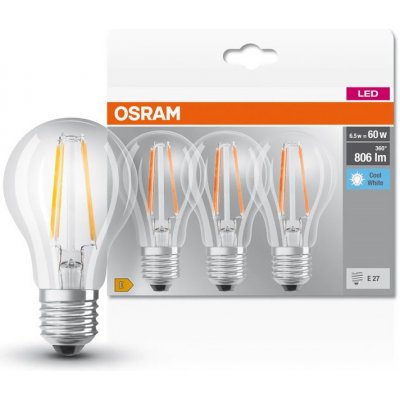 Osram žárovka LED BCLA60 E27 6,5W/840 3balení FILAMENT BASECLA60 – Zboží Mobilmania