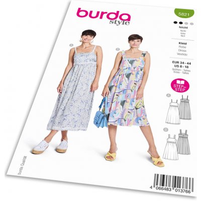 Střih Burda 5821 - Empírové šaty na ramínka, maxi šaty – Zboží Mobilmania