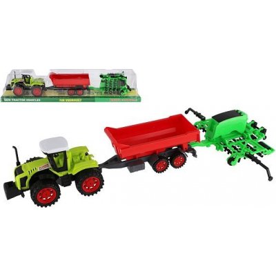 Teddies Traktor s vlekem s bránami plast 55cm na setrvačník v blistru – Zboží Dáma