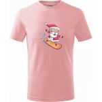 Santa jezdící na snowboardu tričko dětské bavlněné růžová
