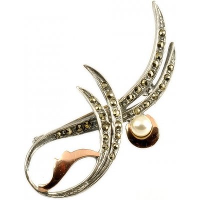 Šperky-NM stříbrná brož s perlou 096 portugalské stříbro – Zboží Dáma