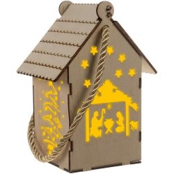 Ruhhy 22163 Vánoční závěsný dřevěný domeček s LED světlem dřevěný