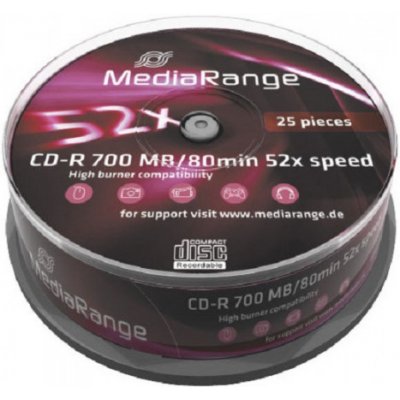 MediaRange CD-R 700MB 52x, cakebox, 25ks (MR201) – Zboží Mobilmania