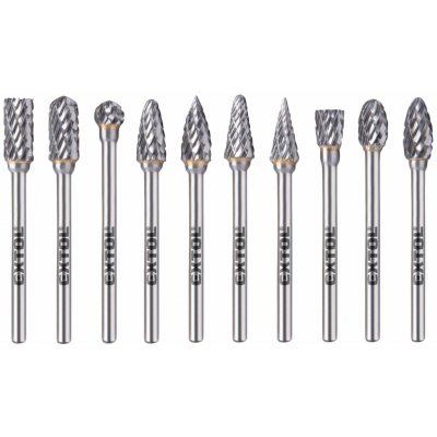 Sada karbidových fréz, 10ks, ø6mm, stopka ø3mm, celková dĺžka 50mm, EXTOL INDUSTRIAL – Sleviste.cz