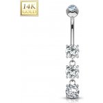 Šperky4U zlatý piercing do pupíku čiré zirkony ZL01069C-WG – Zboží Dáma