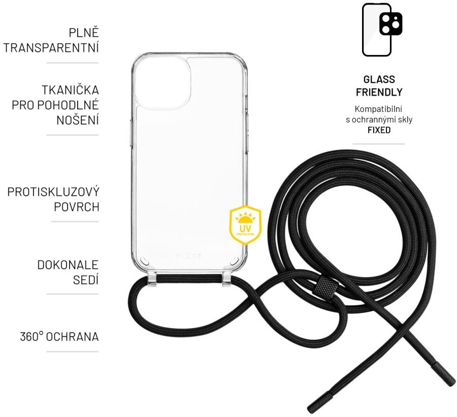 FIXED Pure Neck se šňůrkou na krk Apple iPhone 15 černé FIXPUN-1200-BK