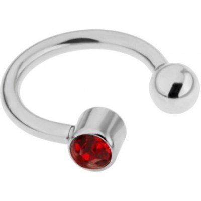 Šperky eshop piercing z oceli do obočí podkova stříbrné barvy červený zirkon PC04.22