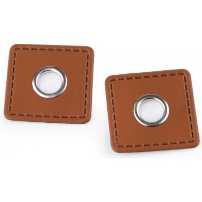 Průchodka s koženkovým čtverečkem k našití, průvlek 10 mm Varianta: 3 hnědá koňak, Balení: 4 ks – Zboží Dáma