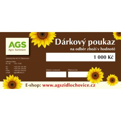 Dárkový poukaz AGS agro sortiment Židlochovice v hodnotě 1000,- Kč – Zboží Mobilmania