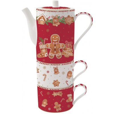 Easy Life Vánoční porcelánová 2 hrnky s konvičkou Fancy Gingerbread 500 ml – Zboží Mobilmania