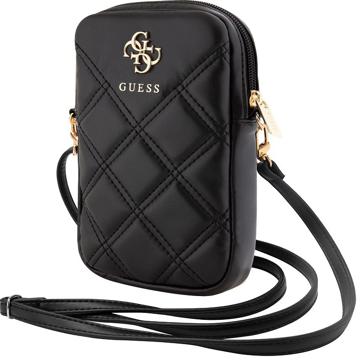 Guess PU Quilted 4G Metal Logo Wallet Phone Bag Zipper černé