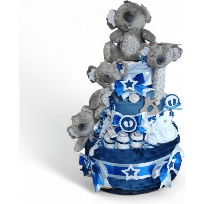 BabyDort třípatrový plenkový dort pro miminko KOALÍ RODINKA – Zboží Dáma