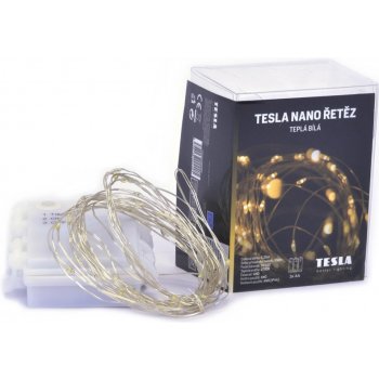 Tesla dekorativní nano řetěz 50LED 2700K 5m + 30cm kabel 3x AA baterie