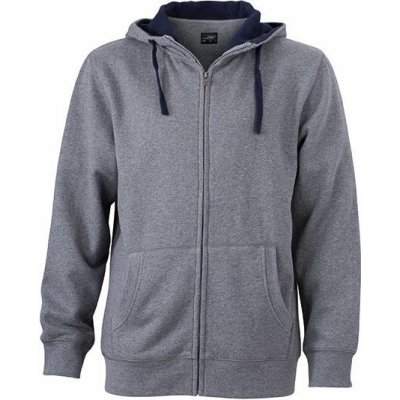 JAMES & NICHOLSON na zip Lifestyle Zip-Hoody JN963 Šedý melír Modrá námořní – Zboží Mobilmania