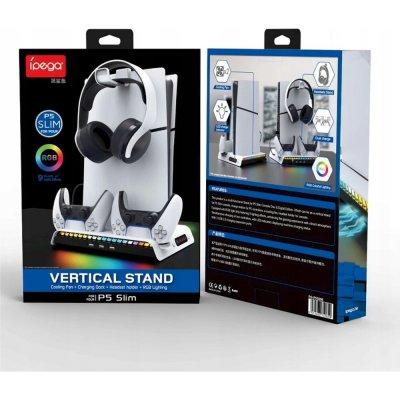 iPega P5S006 Multifunkční Nabíjecí RGB Stojan s Chlazením PS5 Slim White – Zboží Živě