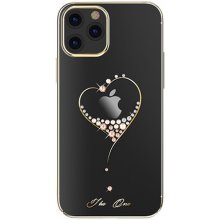 Pouzdro KINGXBAR Apple iPhone 12 / 12 Pro - s kamínky - plastové - zlaté srdce