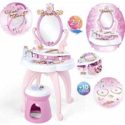 Smoby Kosmetický stolek Disney Princess 2in1 Hairdresser a židle s 10 zkrášlovacími doplňky 94 cm výška – Zboží Mobilmania