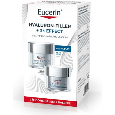 Eucerin Hyalluron Filler + 3× Effect denní krém pro suchou pleť SPF 15 50 ml + Eucerin Hyalluron Filler + 3× Effect vyplňující noční krém 50 ml dárková sada – Zboží Dáma