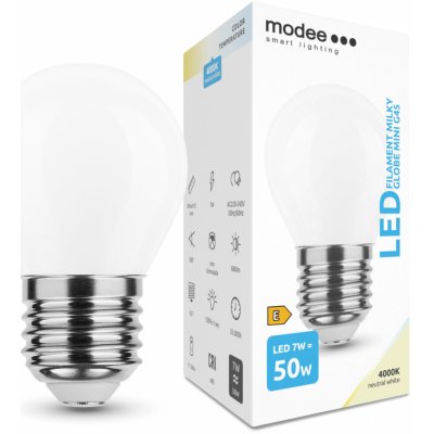 Light for home LED žárovka Bílá skleněná koule Filament Milky Globe Mini G45 7W E27 360° 4000K 680 lumen , E27