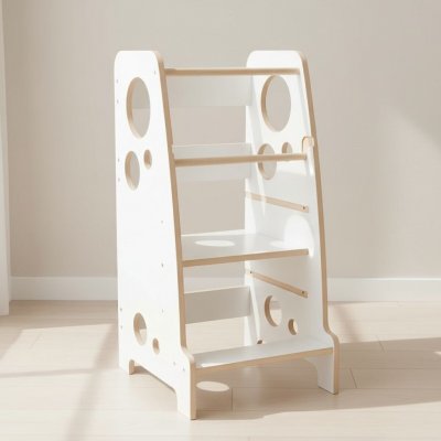 Ourbaby Montessori učící věž Wooden kitchen helper white bílá – Zboží Dáma