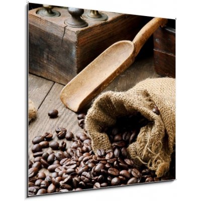 Obraz 1D - 50 x 50 cm - Roasted coffee beans in vintage setting Pečená kávová zrna v vinobraní – Zboží Mobilmania