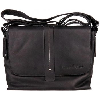 GreenWood Středně velká kožená hladká černá crossbody taška no. 4956