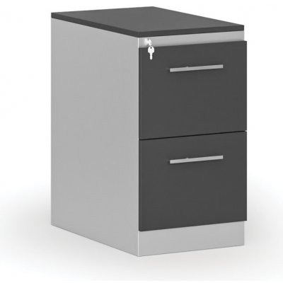 Primo Kovová zásuvková kartotéka s dřevěnými čely A4 2 zásuvky šedá/grafit – Zboží Dáma