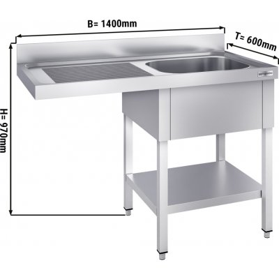 G.Gastro Dřezová skříňka s prostorem na myčku [PREMIUM] - 1400x600 mm - s 1 dřezem vpravo - 13288 – Sleviste.cz
