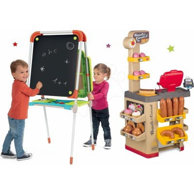 Smoby Set pekárna s koláči Baguette&Croissant Bakery s elektronickou pokladnou a tabule na kreslení a magnetky Evolutiv Board – Zboží Mobilmania