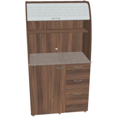 OFFICE PRO HOBIS kuchyň s lednicí, pravá - KU 3 2 P, ořech, šedá roleta – Zboží Dáma