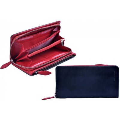 Kožená dámská peněženka s kapsou na mobil 3790 černá + červená Old River – Zboží Mobilmania