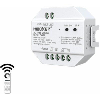 MiBoxer TRI-C1 triakový stmívač RF 2,4GHz + tlačítko, 230VAC, 300W – Sleviste.cz