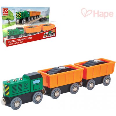 HAPE Vláček diesel nákladní set mašinka 2 vagonky s nákladem – Zbozi.Blesk.cz