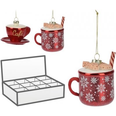 Koopman International b.v. Vánoční dekorace kávový šálek/hrnek červená mix /1ks