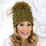 Krumlovanka dámská čepice s bambulí W-0158/290M zelená melange – Zboží Mobilmania