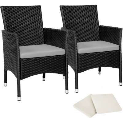 tectake 404549 2 zahradní židle ratanové vč. 4 povlaků - černá/béžová – Zboží Dáma