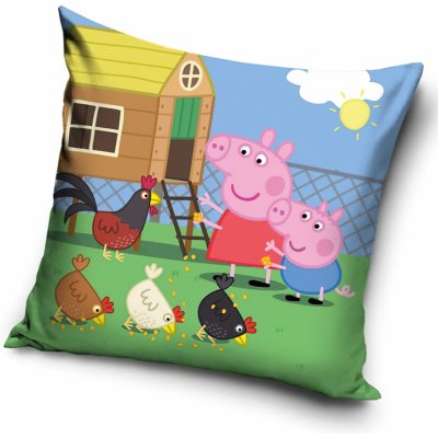 Carbotex polštář PRASÁTKO PEPINA A TOMÍK NA FARMĚ (PEPPA) zeleno-modrý 40x40 – Zboží Mobilmania