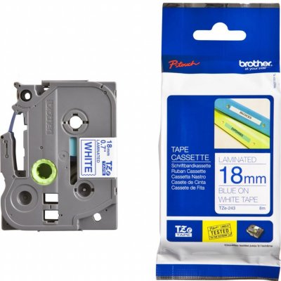 Brother TZE-243, modrý tisk/bílý podklad, laminovaná, 8m, 18mm – Sleviste.cz