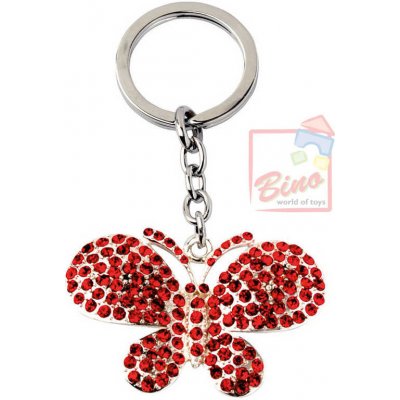 Přívěsek na klíče BINO zdobený s drahokamy motýl červený 10 cm kov v sáčku – Zboží Mobilmania