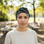 Ebbie Bavlněný turban-lotus-bez kamínkového loga SMARAGDOVÉ LISTY – Zboží Dáma