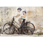 WEBLUX 62780970 Fototapeta papír Little Children on a Bicycle Mural. Malé děti na nástěnné malbě na kole. rozměry 184 x 128 cm – Zbozi.Blesk.cz