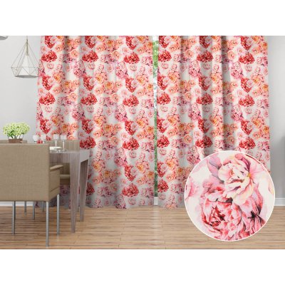 Biante Sametový závěs Tamara TMR-041 Růžovo-červené pivoňky na bílém 135x250 cm – Hledejceny.cz